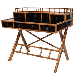 Black Lacquer & Bamboo Writing Table Brighton Style Desk
